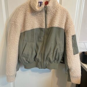 Cozy Cream and Green Bomber Jacket